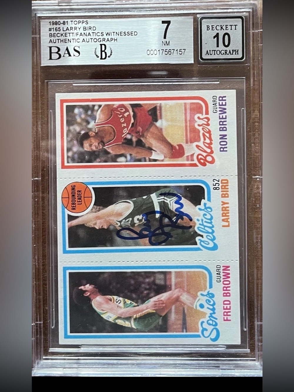 1980/81 Topps #165 Larry Bird Beckett Authentic Signed Auto 10 * BGS 7